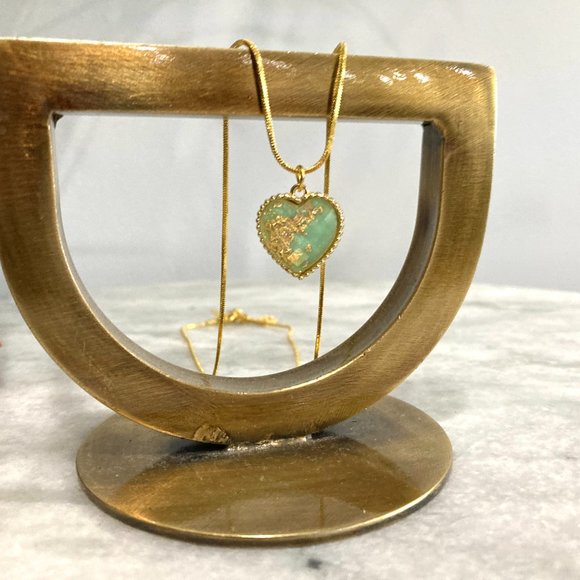 Sterling Silver Flecked Heart Pendant Gold Necklace - Picture 7 of 11